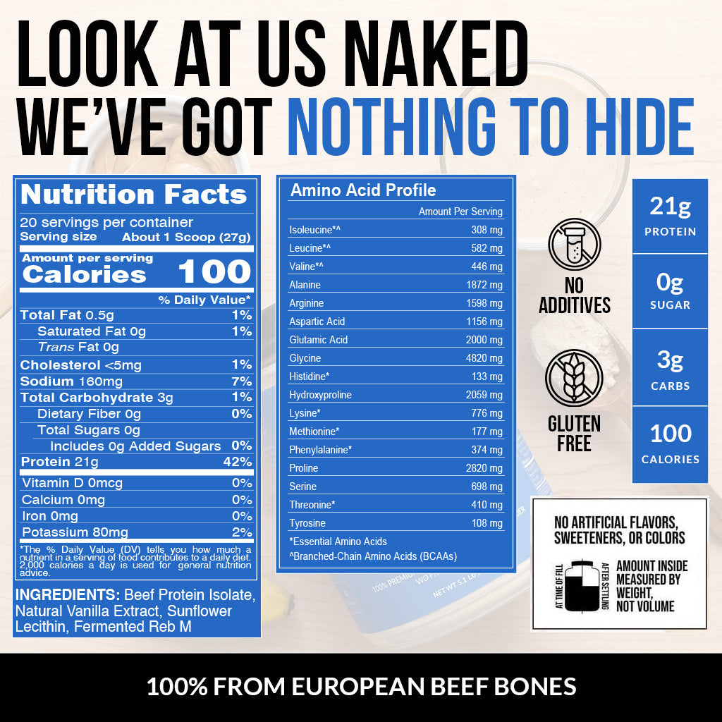 Vanilla Beef Protein Powder | Naked Vanilla Beef Protein - 1.2LB