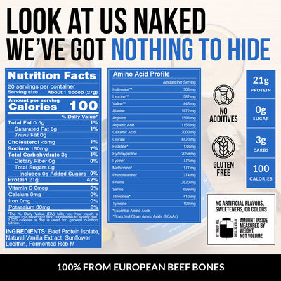 Vanilla Beef Protein Powder | Naked Vanilla Beef Protein - 1.2LB