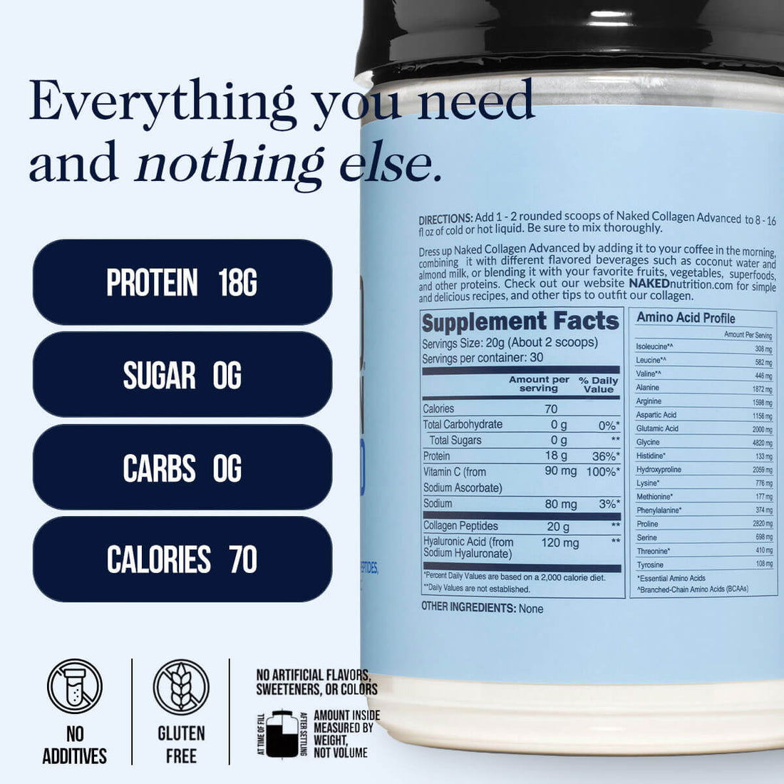 Collagen Peptides with Hyaluronic Acid | Naked Collagen Advanced - 1.3 LB