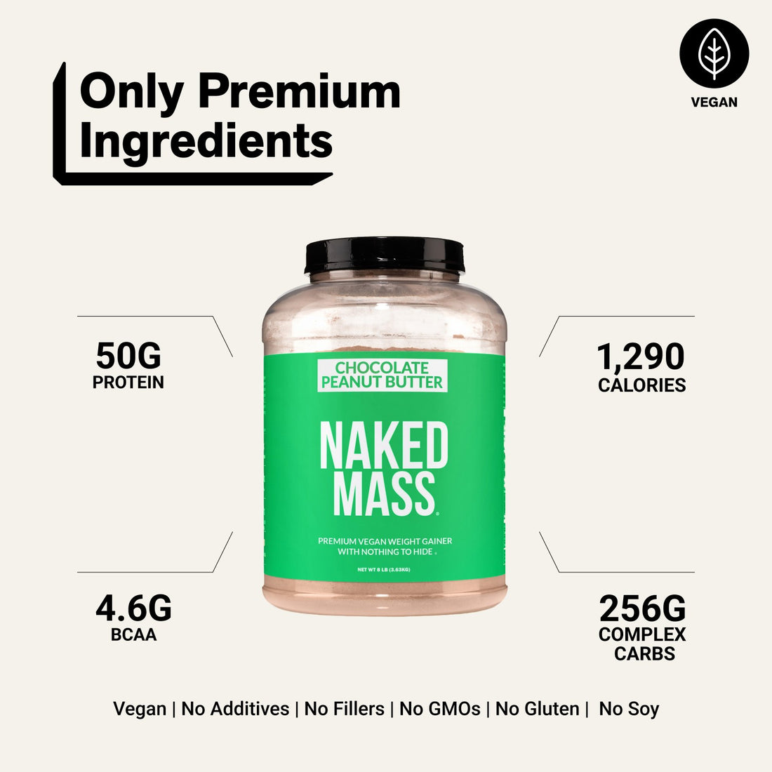 Supplément de poids végétal au beurre de cacahuète et au chocolat | Naked Vegan Mass - 8LB