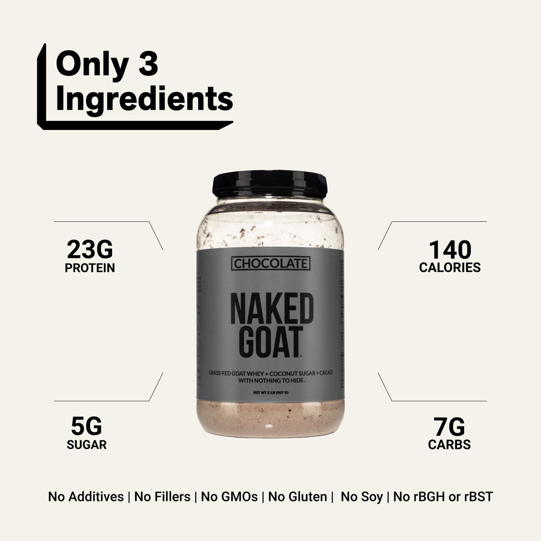 Poudre de protéines de lactosérum au chocolat de chèvre | Naked Goat - 2lb