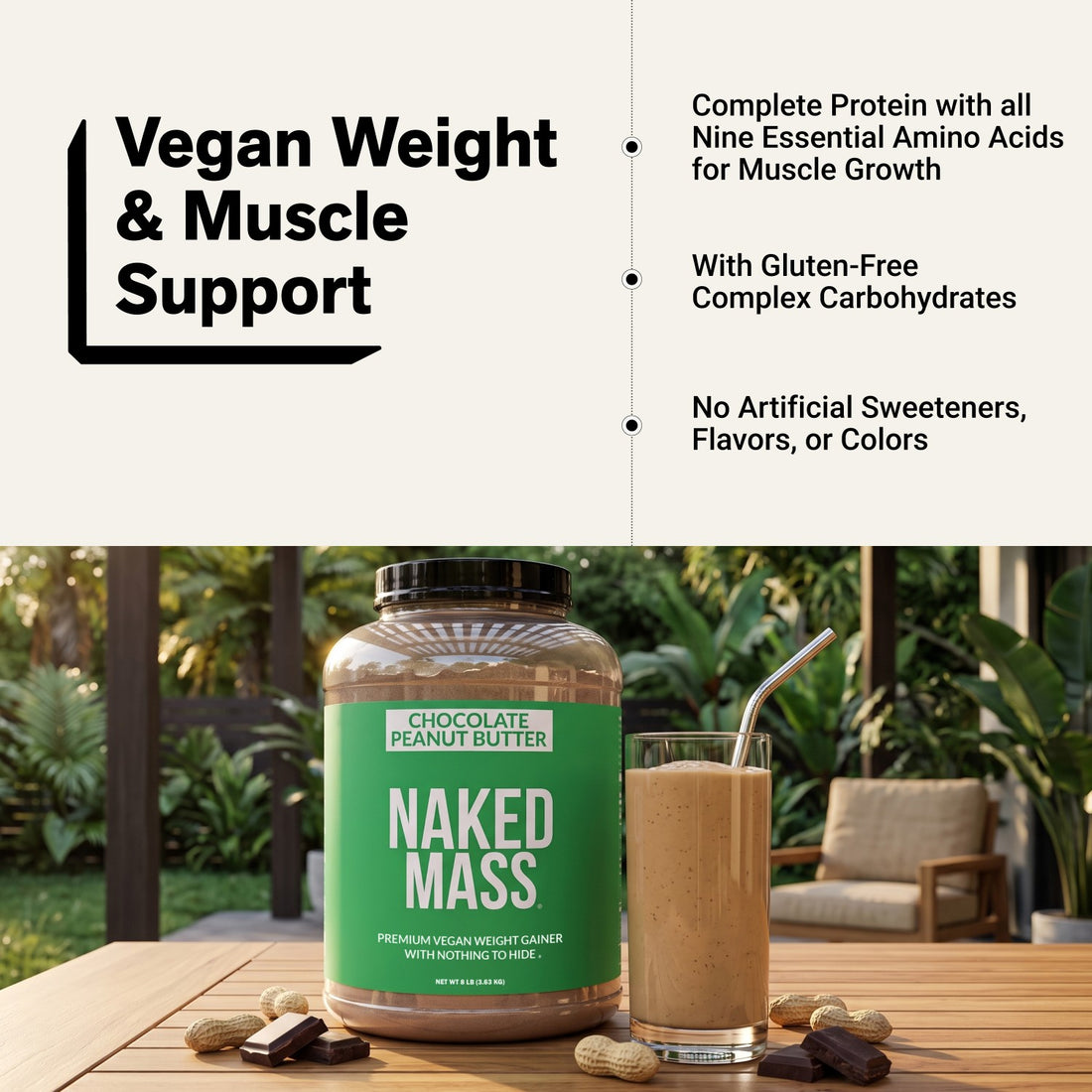 Supplément de poids végétal au beurre de cacahuète et au chocolat | Naked Vegan Mass - 8LB