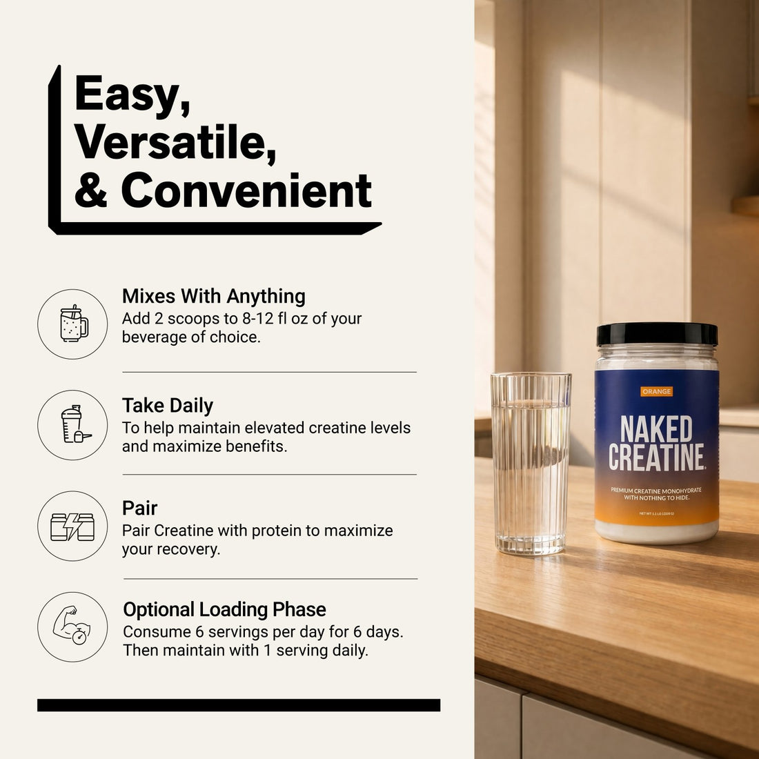 Créatine Monohydrate Orange en Poudre | Naked Creatine - 1.1LB