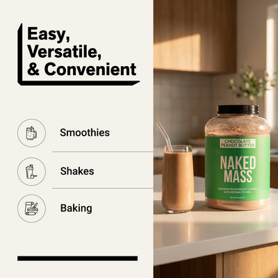 Chocolate Peanut Butter Vegan Mass Gainer Supplement | Naked Vegan Mass - 8LB