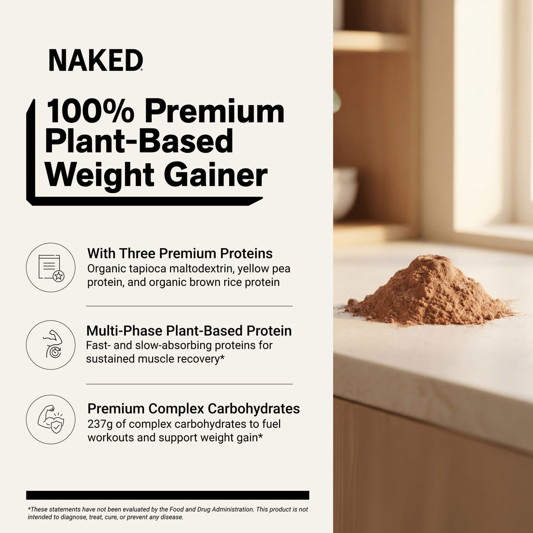 Chocolate Vegan Mass Gainer Supplement | Naked Vegan Mass - 8LB