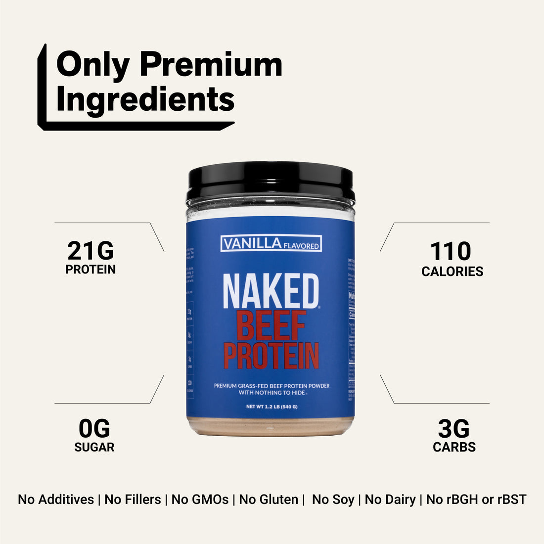Vanilla Beef Protein Powder | Naked Vanilla Beef Protein - 1.2LB