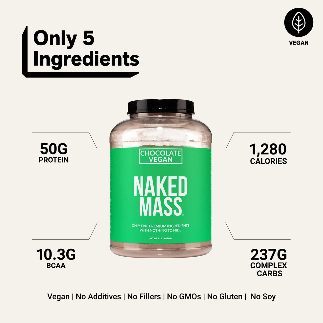 Supplément de gain de poids végétalien au chocolat | Naked Vegan Mass - 8LB