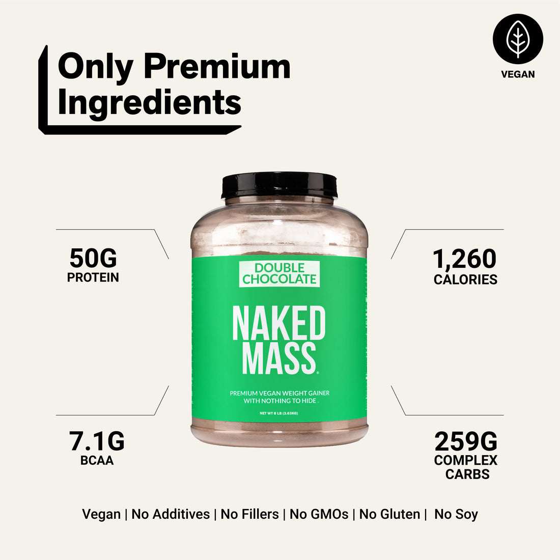 Supplément de gain de poids végétalien au double chocolat | Naked Vegan Mass - 8LB