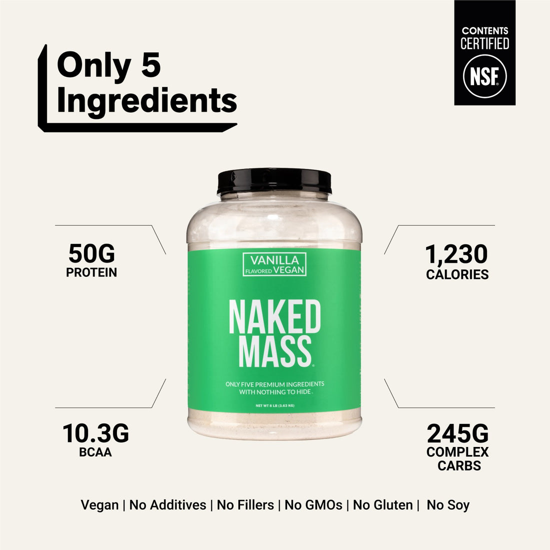 Vanilla Vegan Weight Gainer Supplement | Naked Vegan Mass - 8LB