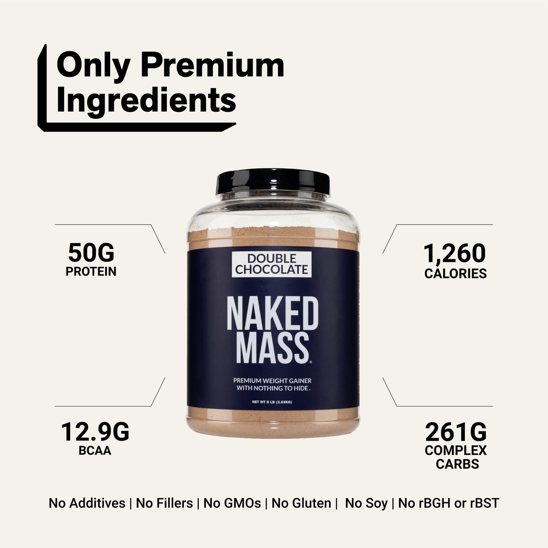Double Chocolate Mass Gainer Protein Supplement | Naked Mass - 8LB