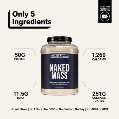 Vanilla Mass Gainer Protein Supplement | Naked Vanilla Mass - 8LB