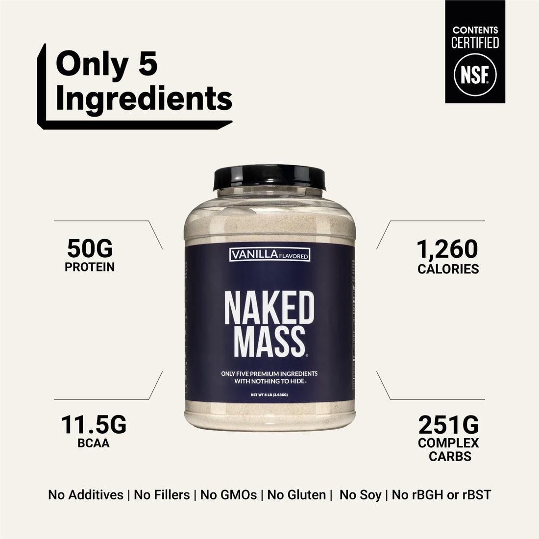 Supplément de protéines de gain de poids à la vanille | Naked Vanilla Mass - 8LB