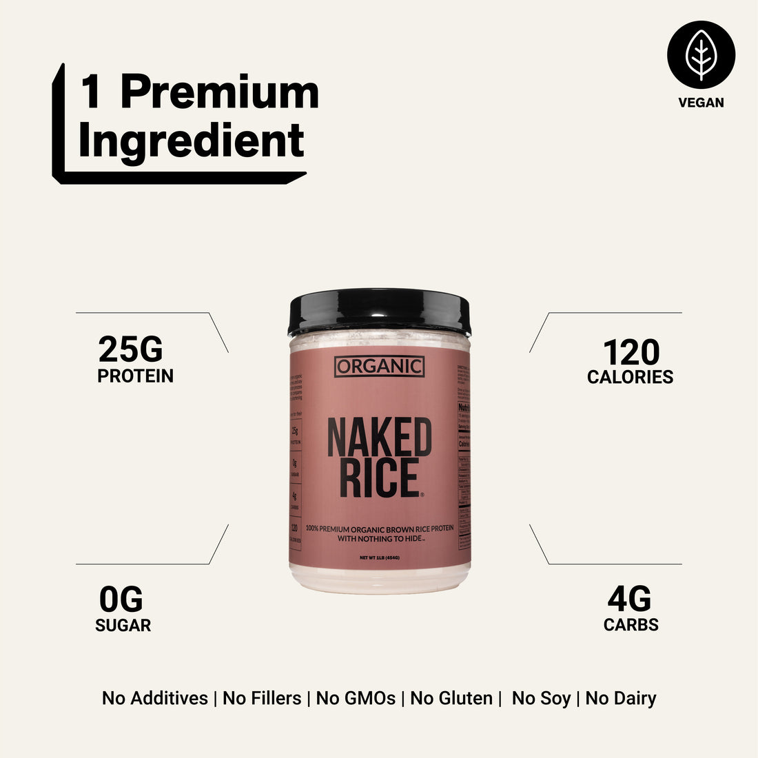 Organic Brown Rice Protein Powder 1lb | Naked Rice - 1lb