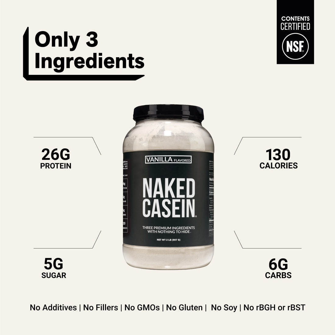 Vanilla Casein Protein Powder | Naked Vanilla Casein - 2LB
