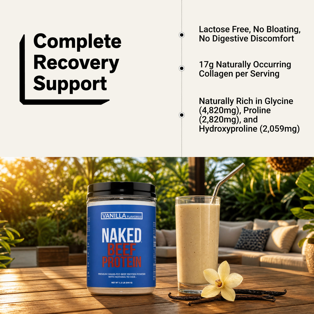 Vanilla Beef Protein Powder | Naked Vanilla Beef Protein - 1.2LB