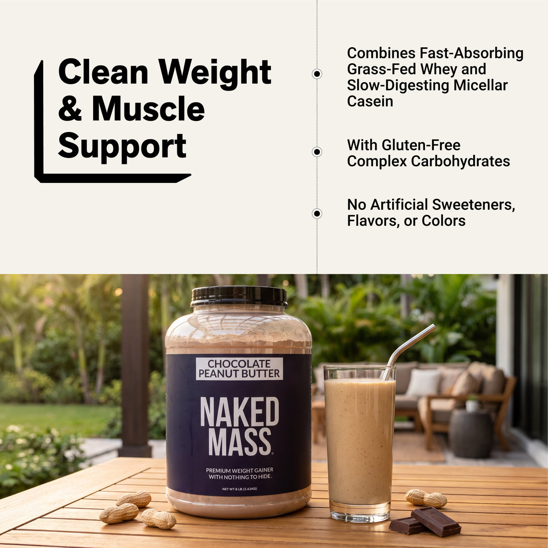 Chocolate Peanut Butter Mass Gainer Protein Supplement | Naked Mass - 8LB