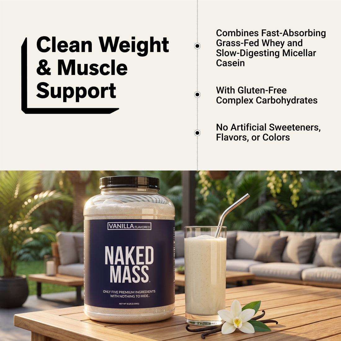 Supplément de protéines de gain de poids à la vanille | Naked Vanilla Mass - 8LB