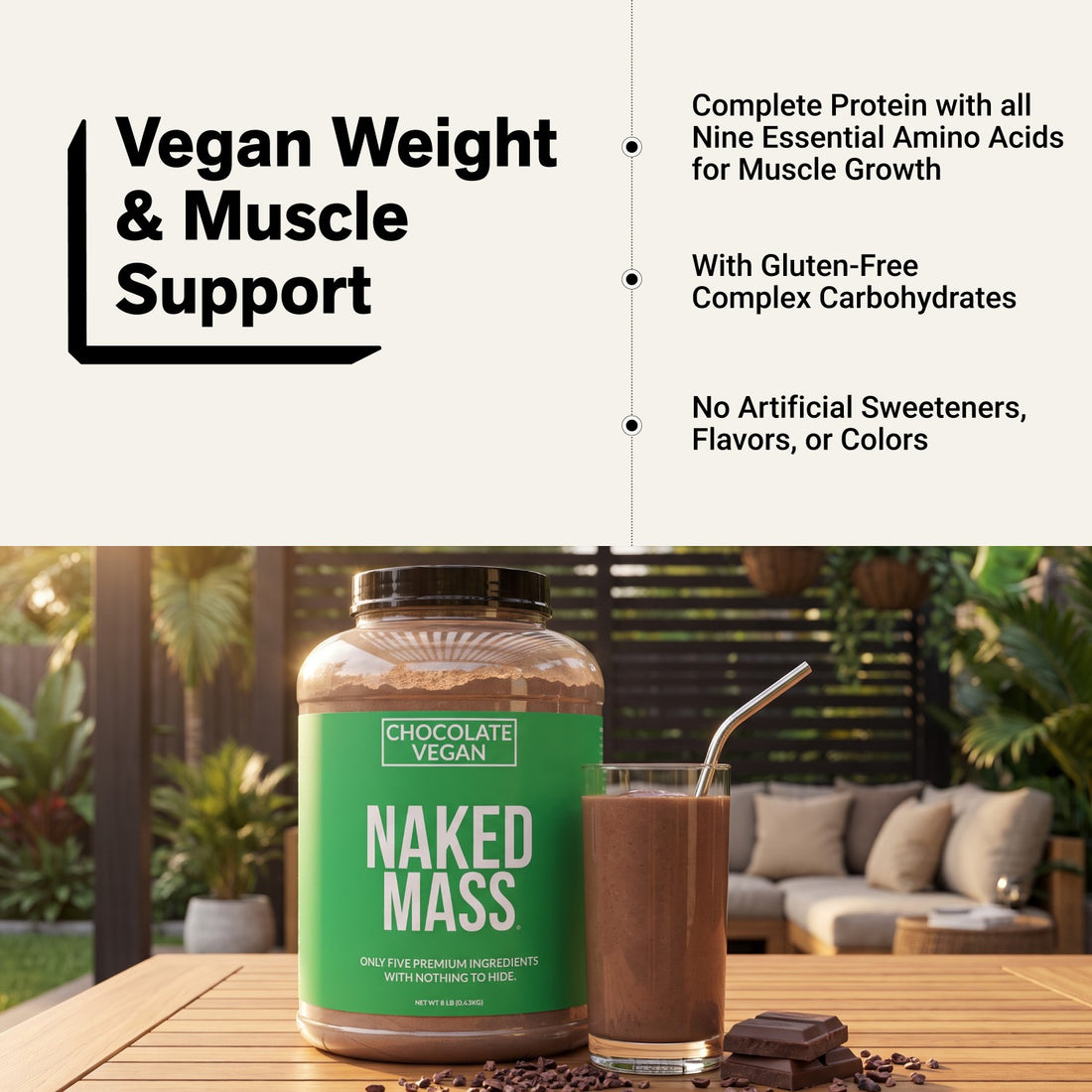 Supplément de gain de poids végétalien au chocolat | Naked Vegan Mass - 8LB