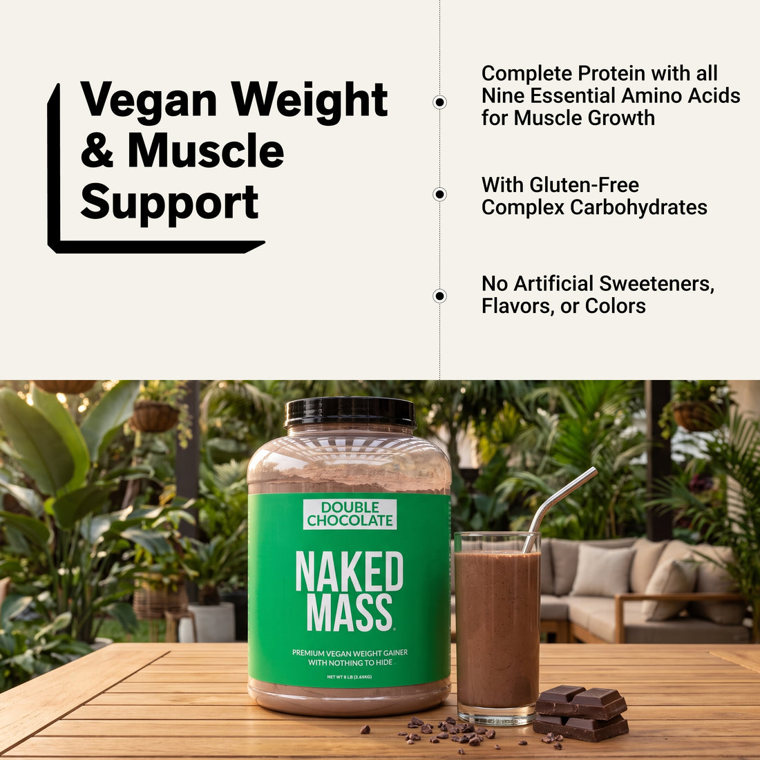 Supplément de gain de poids végétalien au double chocolat | Naked Vegan Mass - 8LB