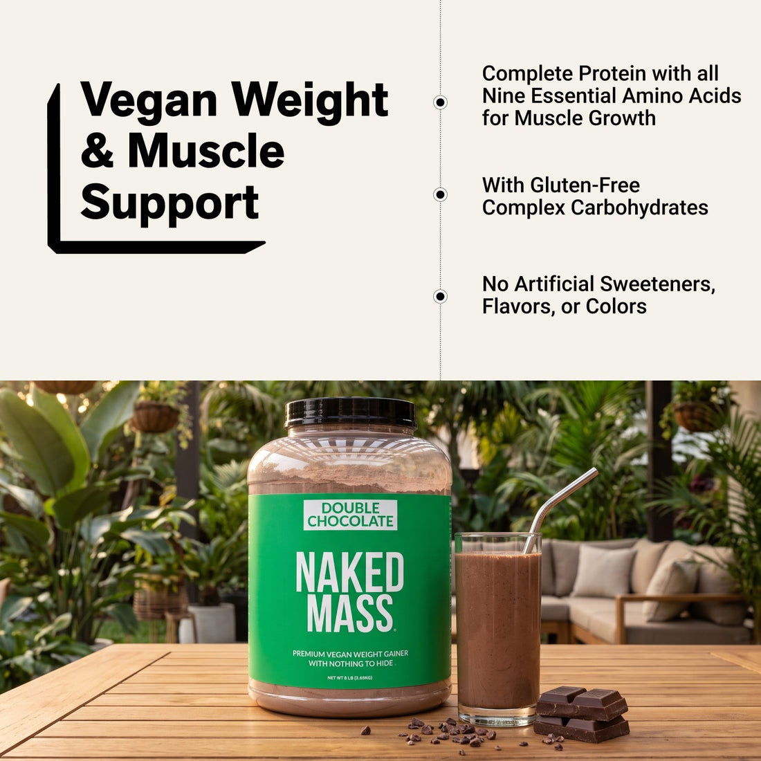 Supplément de gain de poids végétalien au double chocolat | Naked Vegan Mass - 8LB