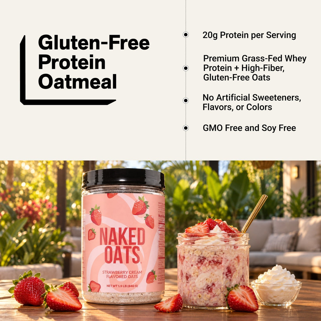 Avoine protéinée à la crème de fraise | Naked Oats