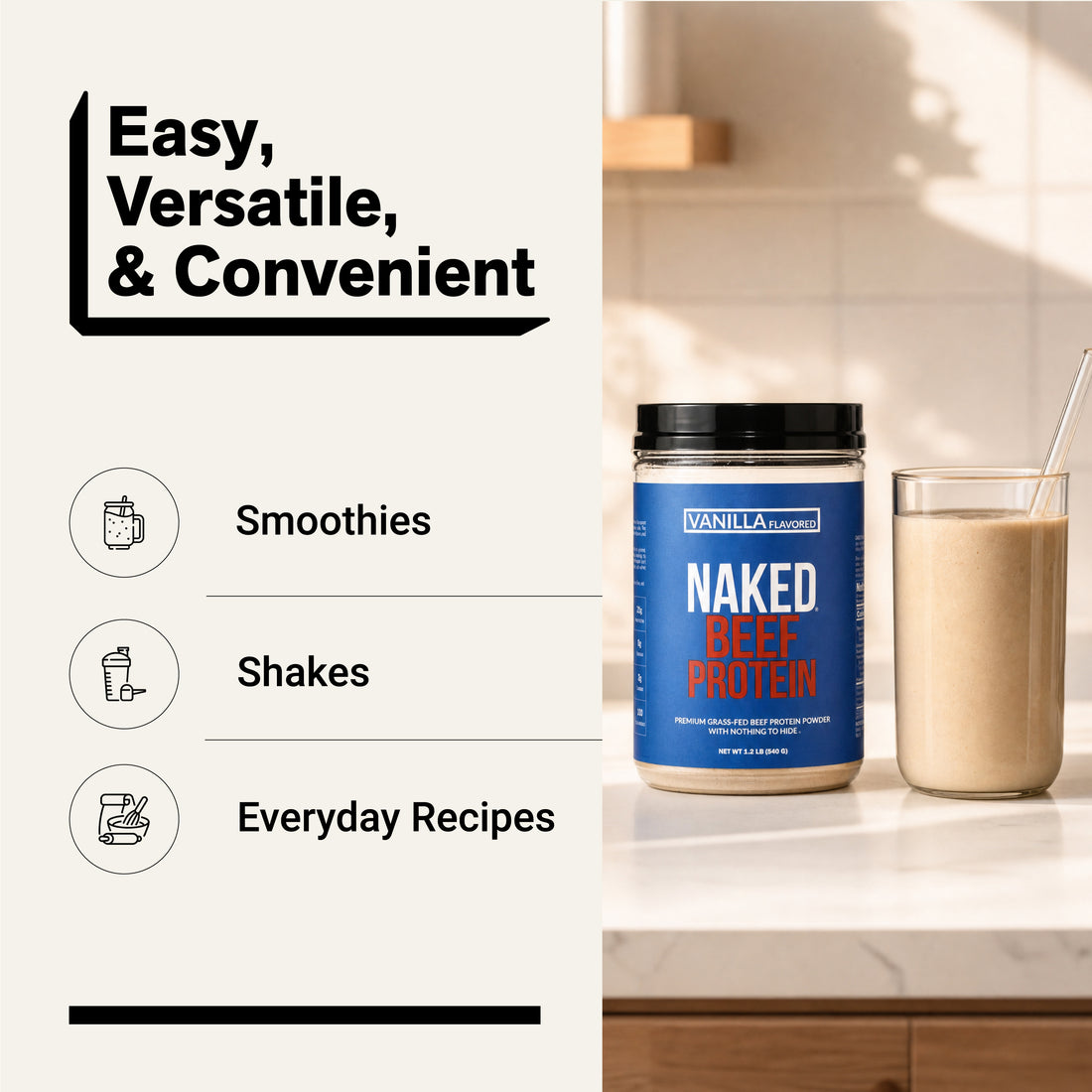 Vanilla Beef Protein Powder | Naked Vanilla Beef Protein - 1.2LB