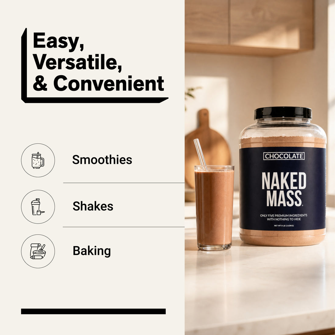Chocolate Mass Gainer Protein Supplement | Naked Chocolate Mass - 8LB