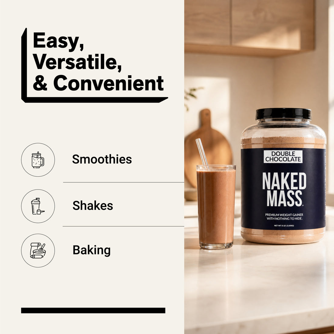Double Chocolate Mass Gainer Protein Supplement | Naked Mass - 8LB