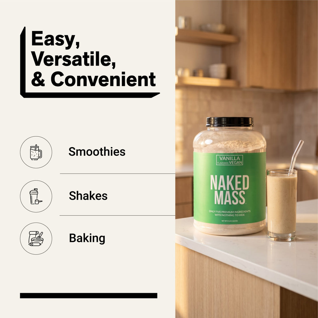 Vanilla Vegan Weight Gainer Supplement | Naked Vegan Mass - 8LB