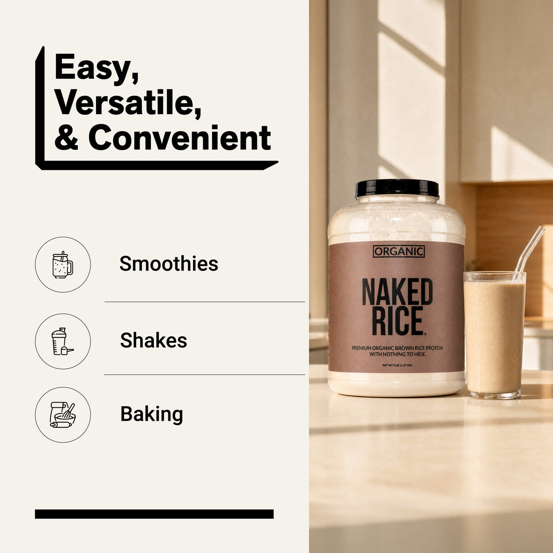 Protéines de riz brun biologique en poudre | Naked Rice - 5lb