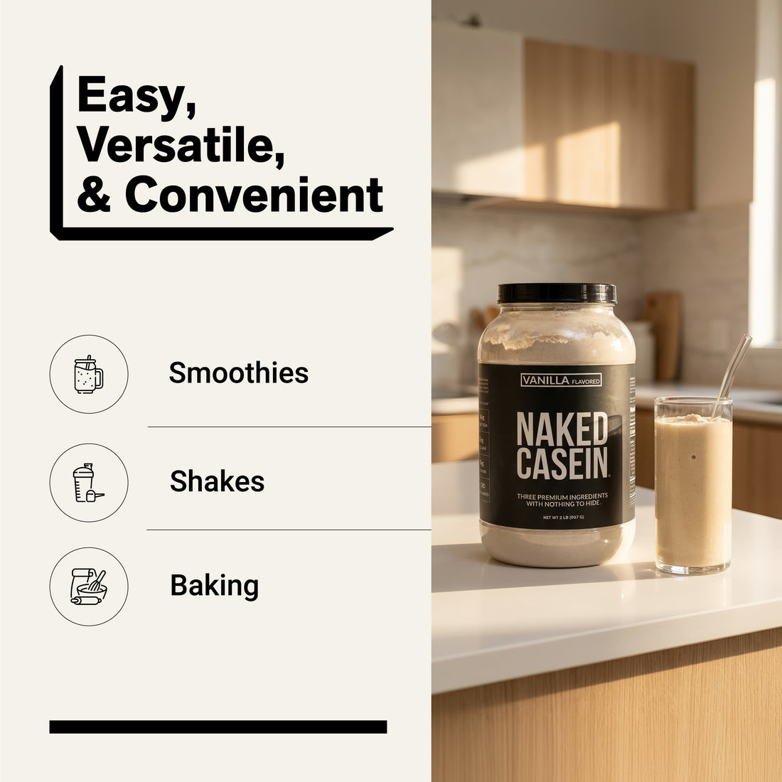 Vanilla Casein Protein Powder | Naked Vanilla Casein - 2LB
