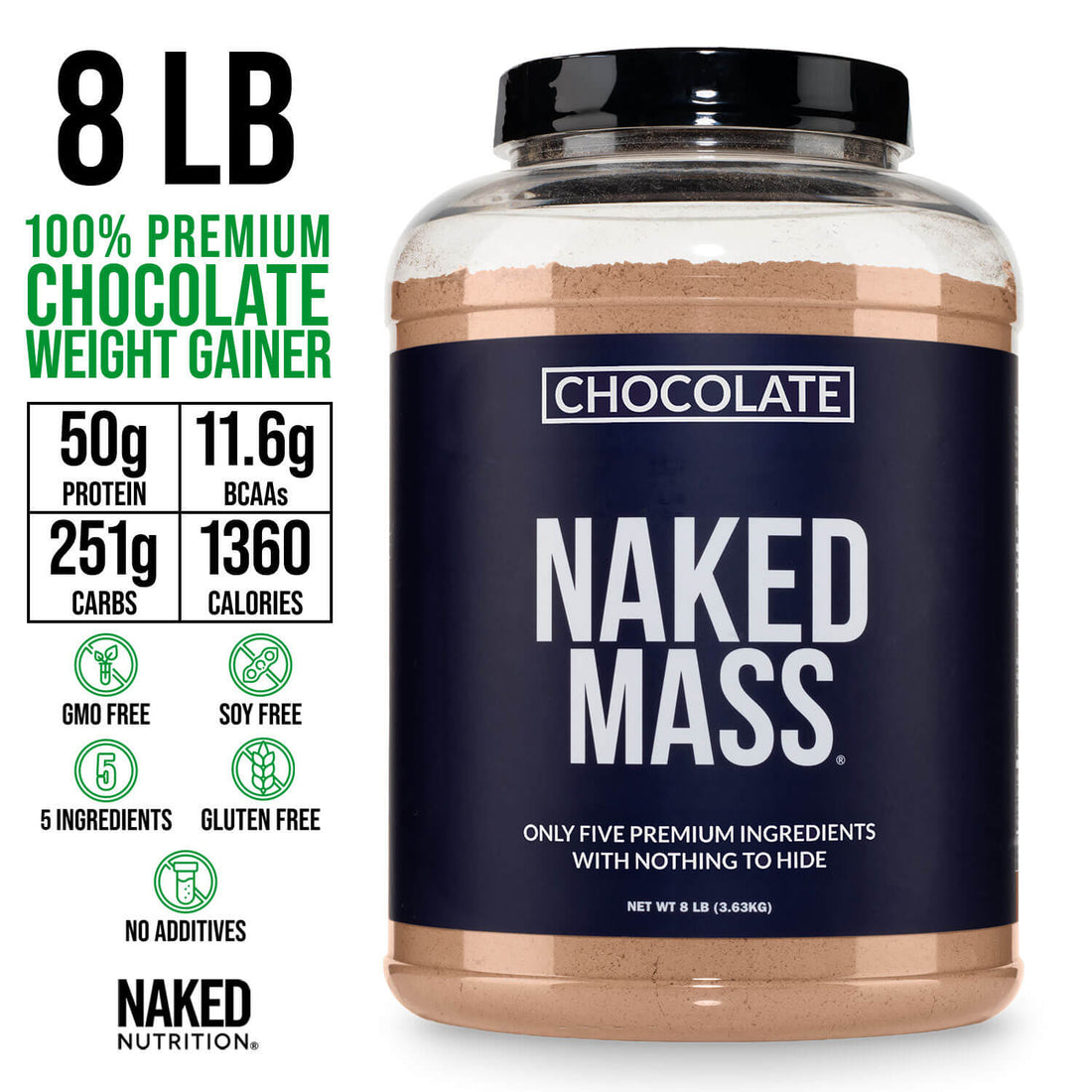 Supplément de protéines de gain de poids au chocolat | Naked Chocolate Mass - 8LB