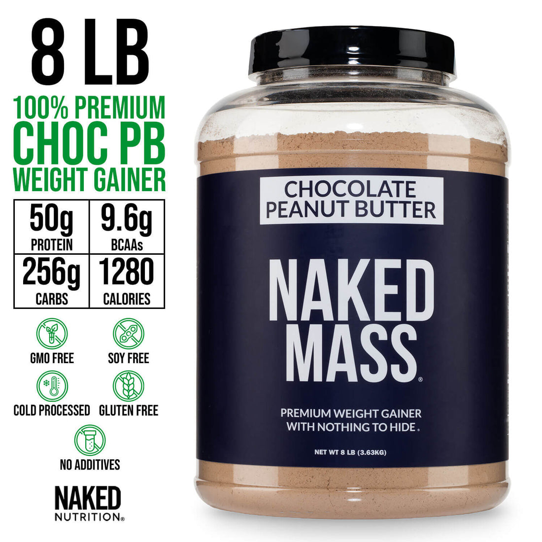 Supplément de protéines de gain de poids au beurre de cacahuètes au chocolat | Naked Mass - 8LB
