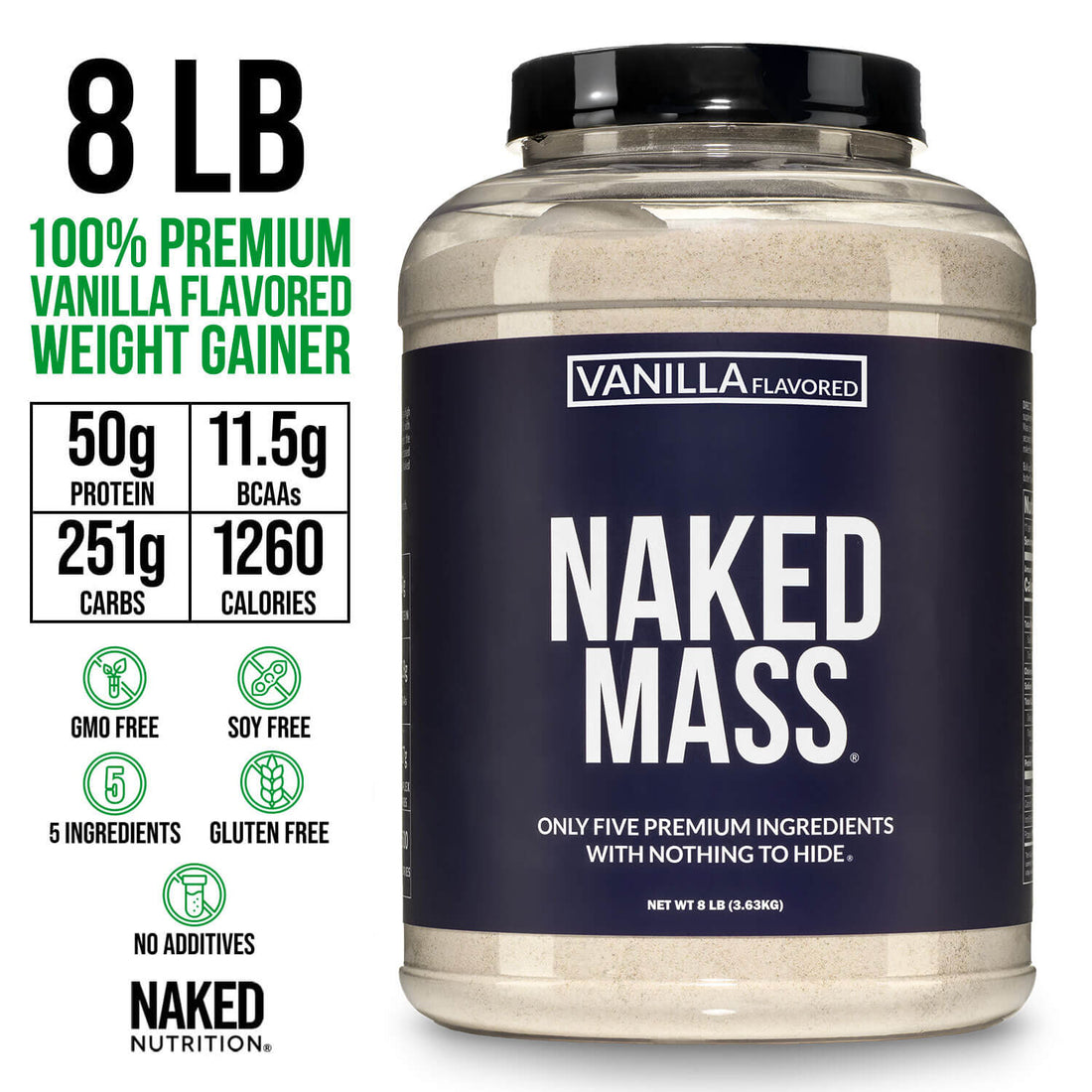 Supplément de protéines de gain de poids à la vanille | Naked Vanilla Mass - 8LB