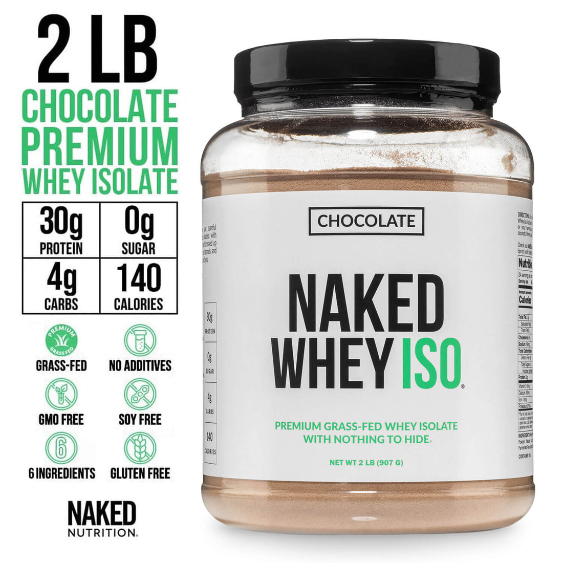 Chocolate Grass Fed Whey Isolate Protein Powder | Naked Whey Isolate - 2LB