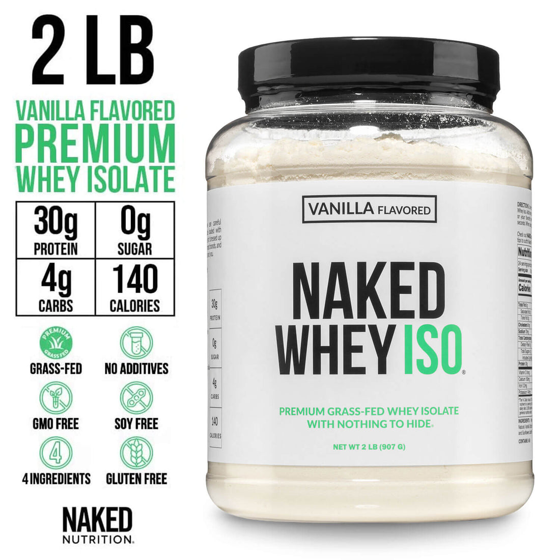 Poudre Protéinée Isolat de Lactosérum Nourri à l'Herbe Vanille | Naked Whey Isolate - 907g