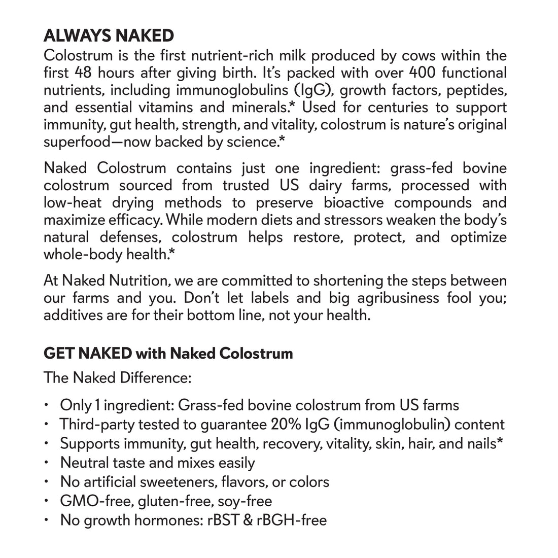 Grass-Fed Colostrum Powder | Naked Colostrum - 150 Servings