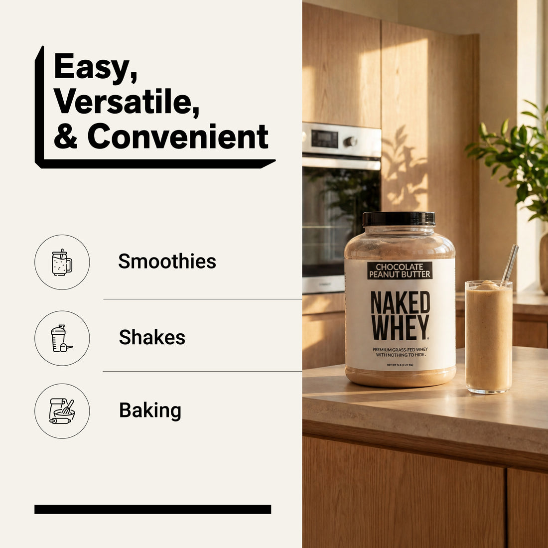 chocolate peanut butter whey protein smoothies shakes baking