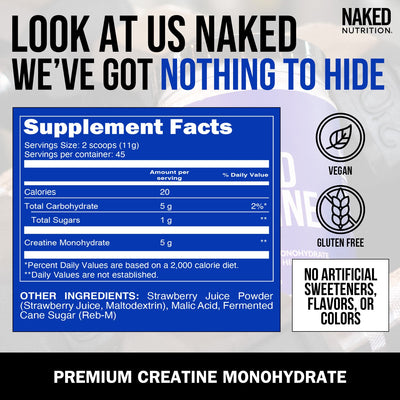Créatine Monohydrate Fraise | Créatine Nue - 1.1LB