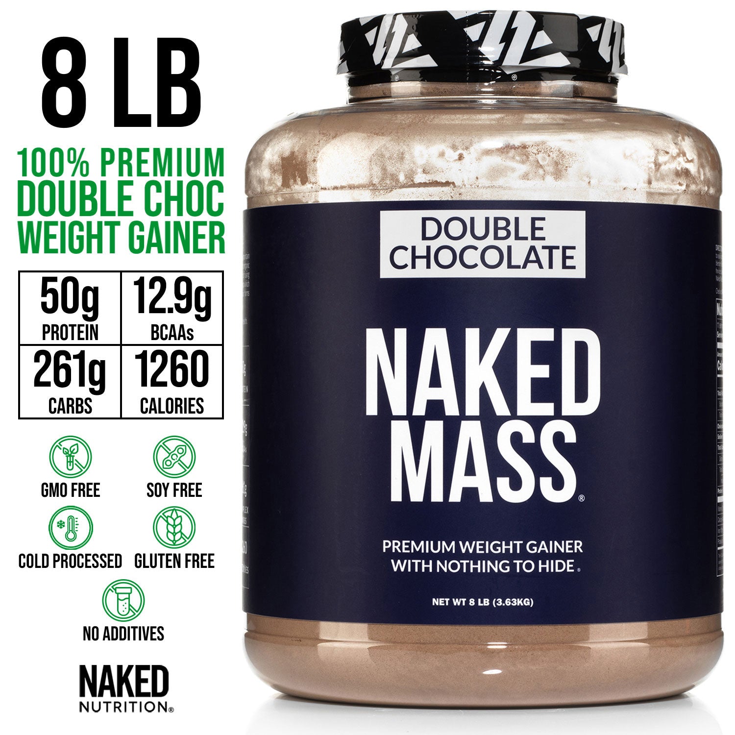 Double Chocolate Weight Gainer Protein Supplement | Naked Mass - 8LB ...