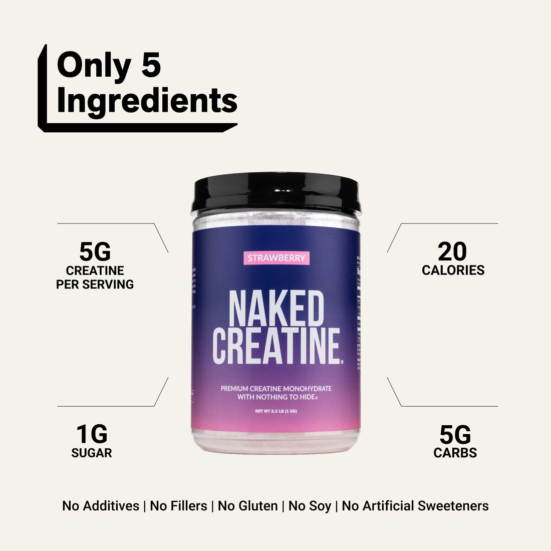 Strawberry Creatine Monohydrate Powder | Naked Creatine - 1.1LB