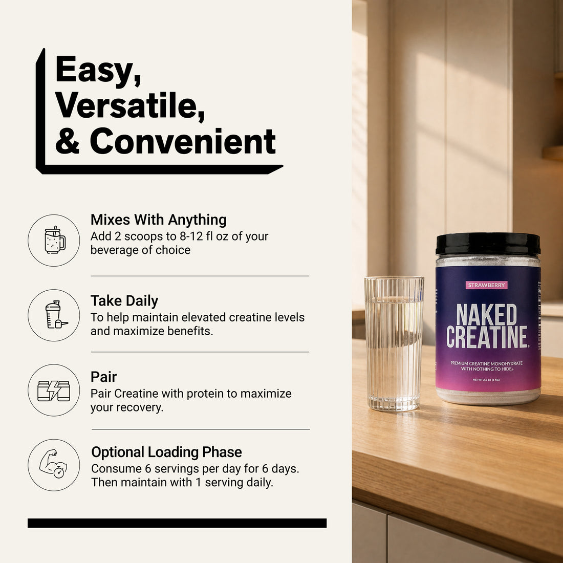 Strawberry Creatine Monohydrate Powder | Naked Creatine - 1.1LB