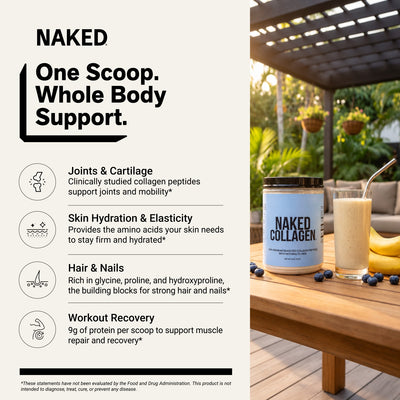 naked collagen unflavored peptides for skin, joints, hair, and nails.