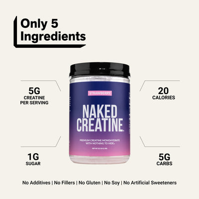 Ingredients: Naked Creatine Strawberry with 5g creatine per serving.