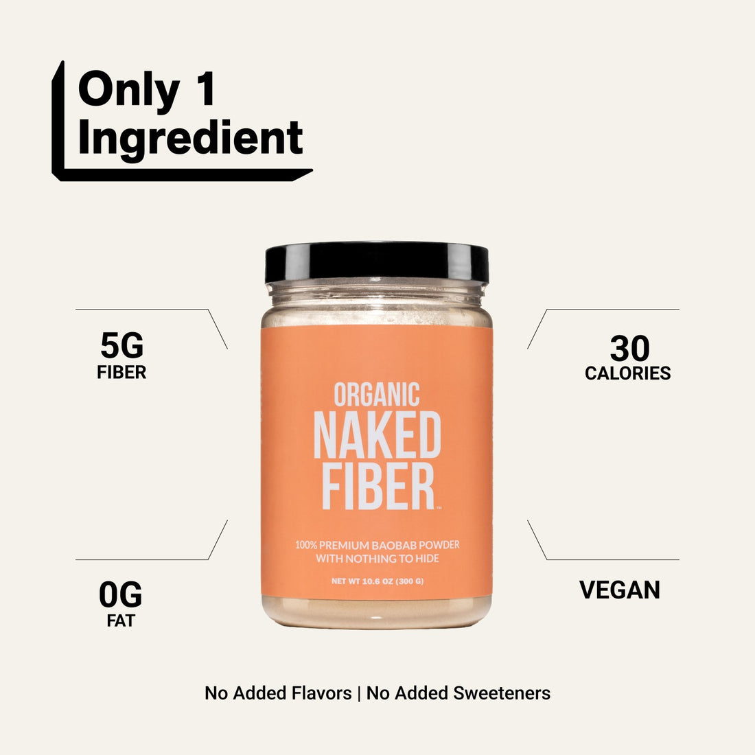 naked fiber 300 g with 5 g fiber per serving