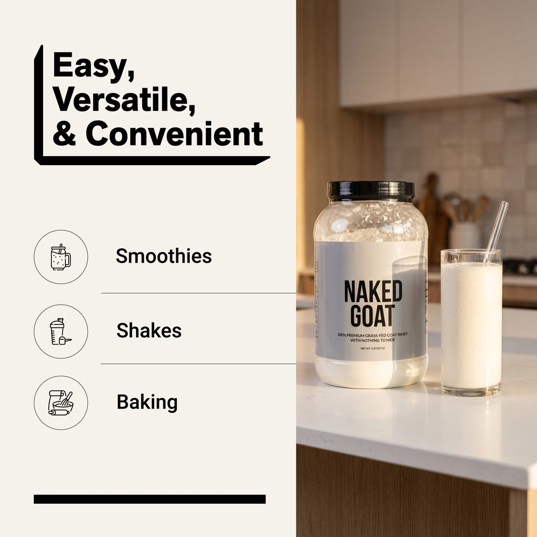 naked goat unflavored whey protein for smoothies, shakes and baking