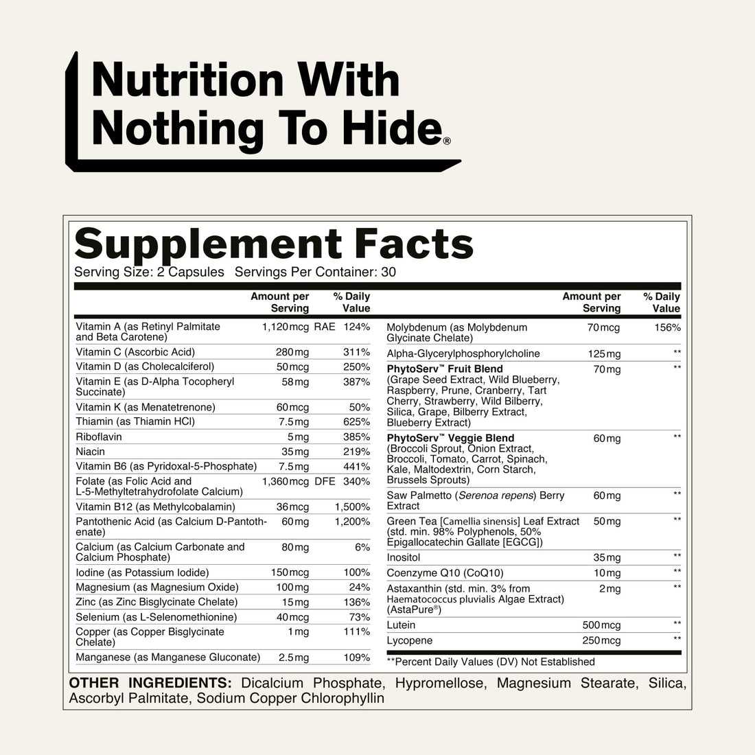 naked men's multivitamin supplement facts and ingredients