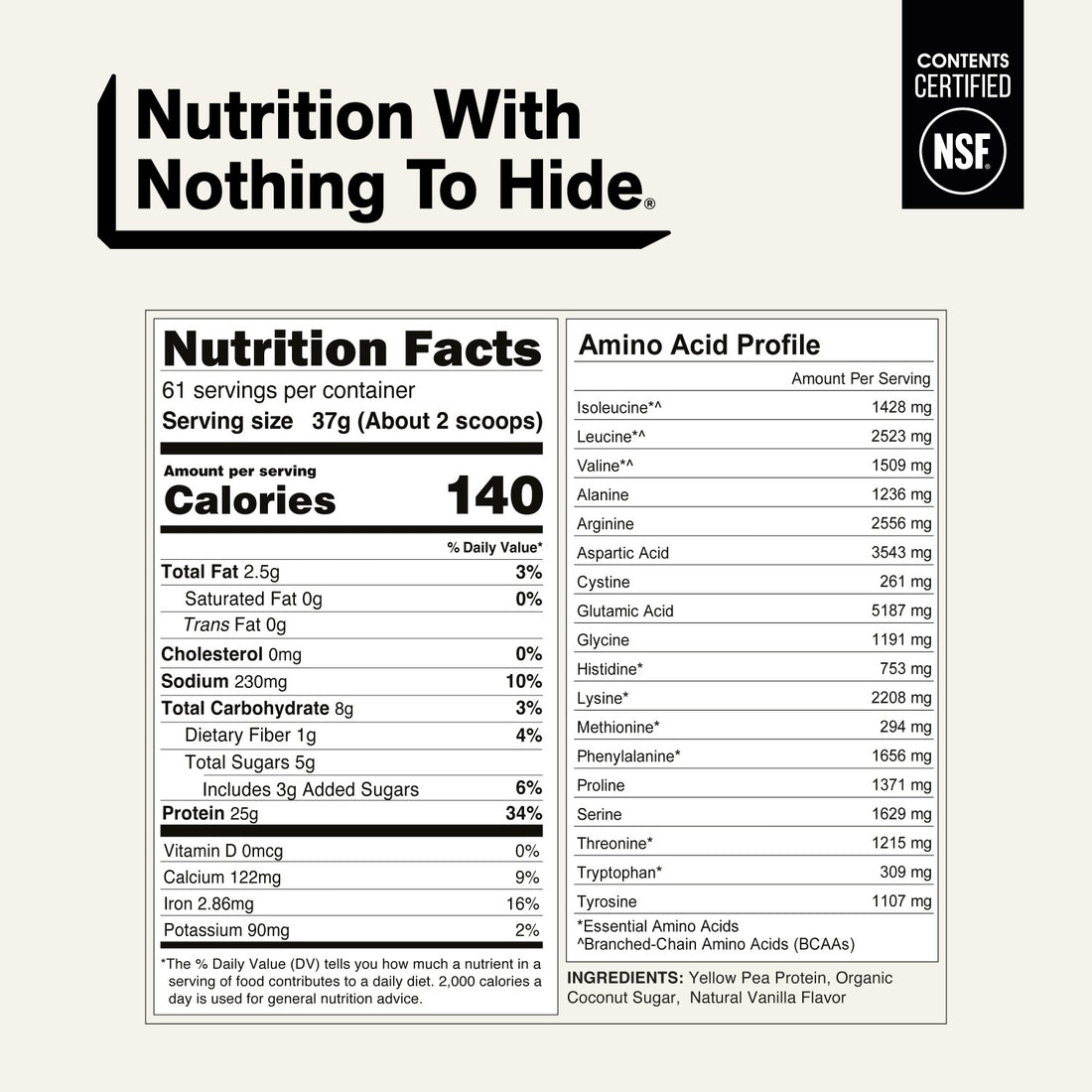 naked pea vanilla nutrition facts and amino acid profile
