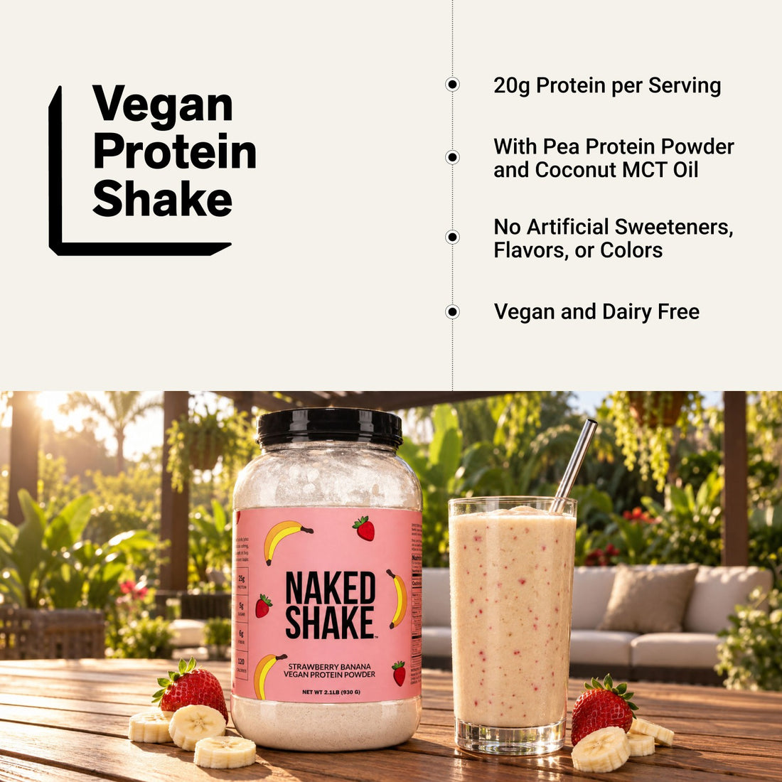 naked shake strawberry banana vegan protein infographic