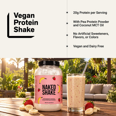 naked shake strawberry banana vegan protein infographic